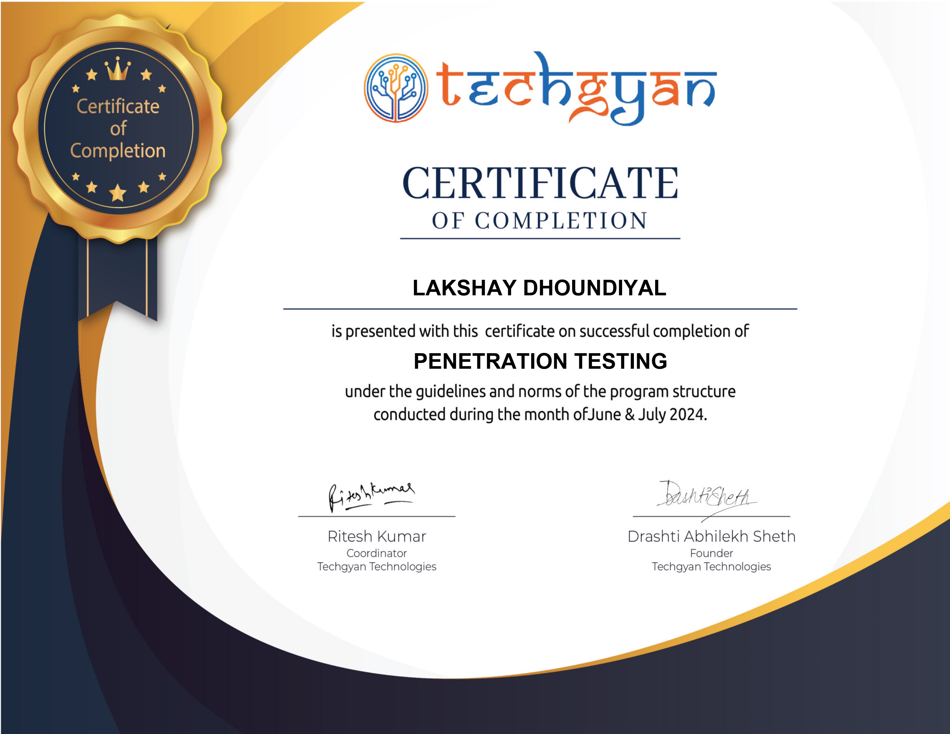 Penetration Testing certificate preview