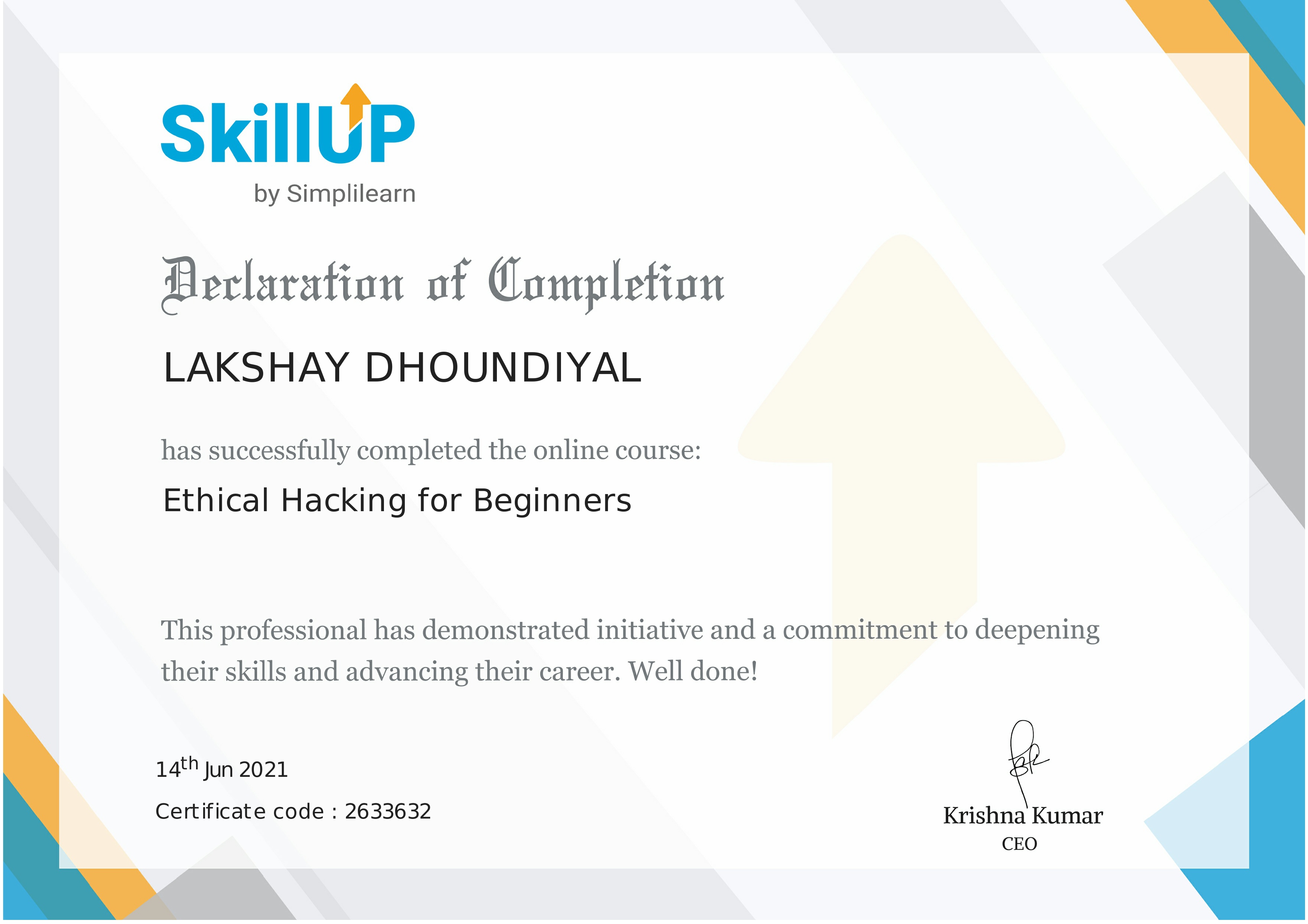 Ethical Hacking certificate preview