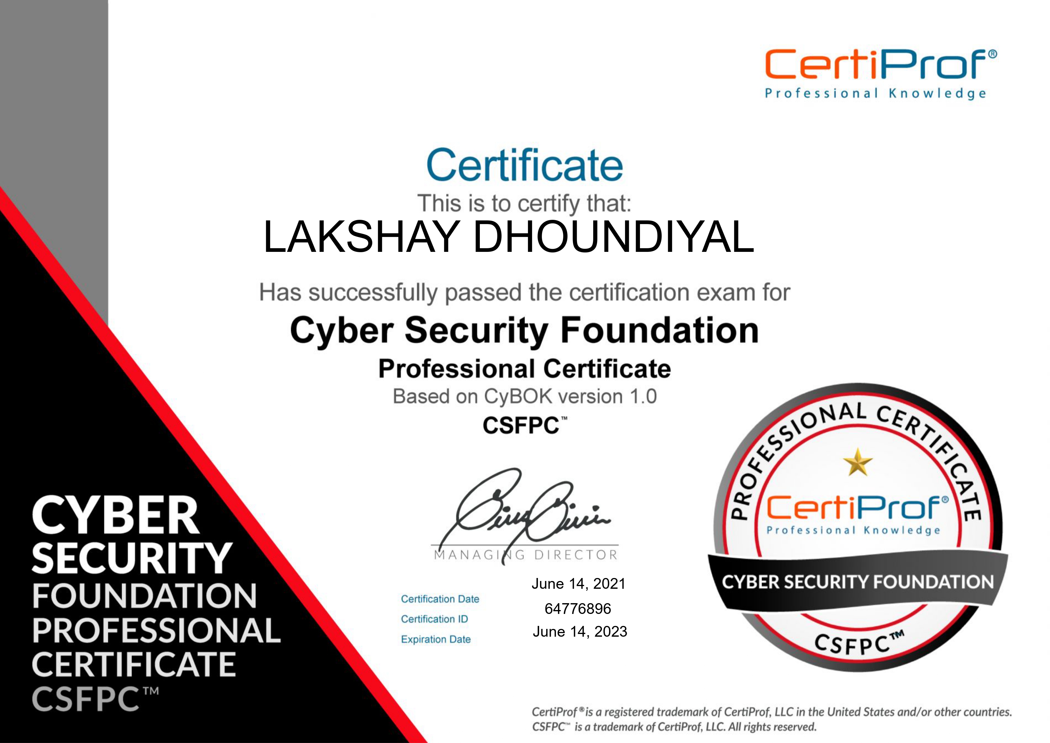 Cybersecurity Foundation Professional Certificate certificate preview