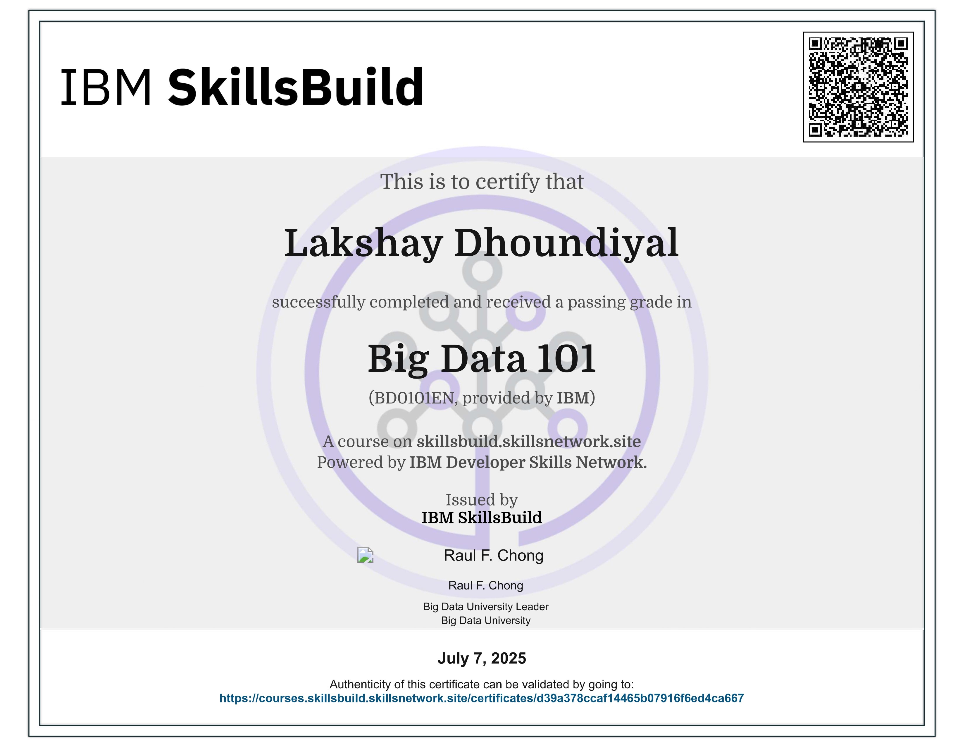 Big Data certificate preview