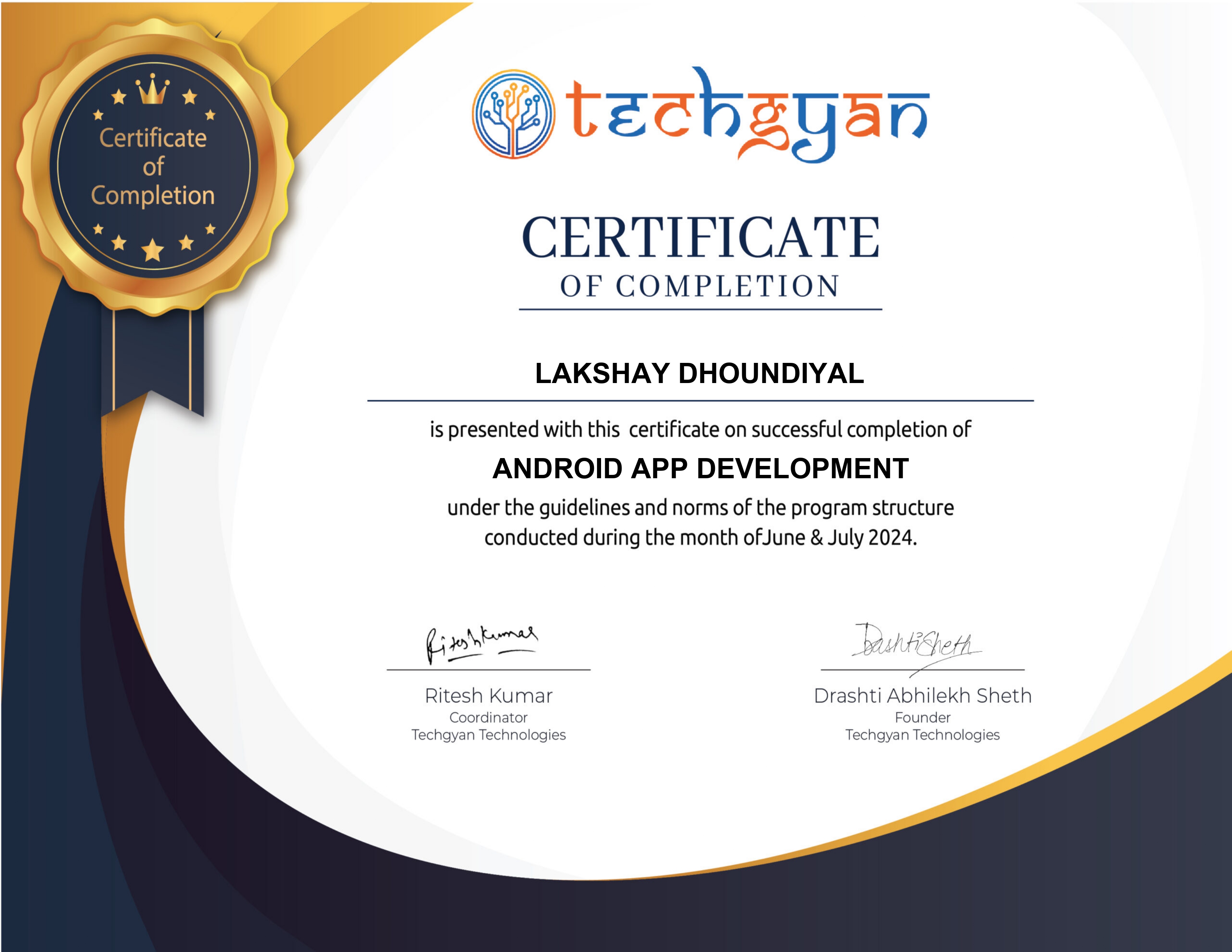 Android App Development certificate preview