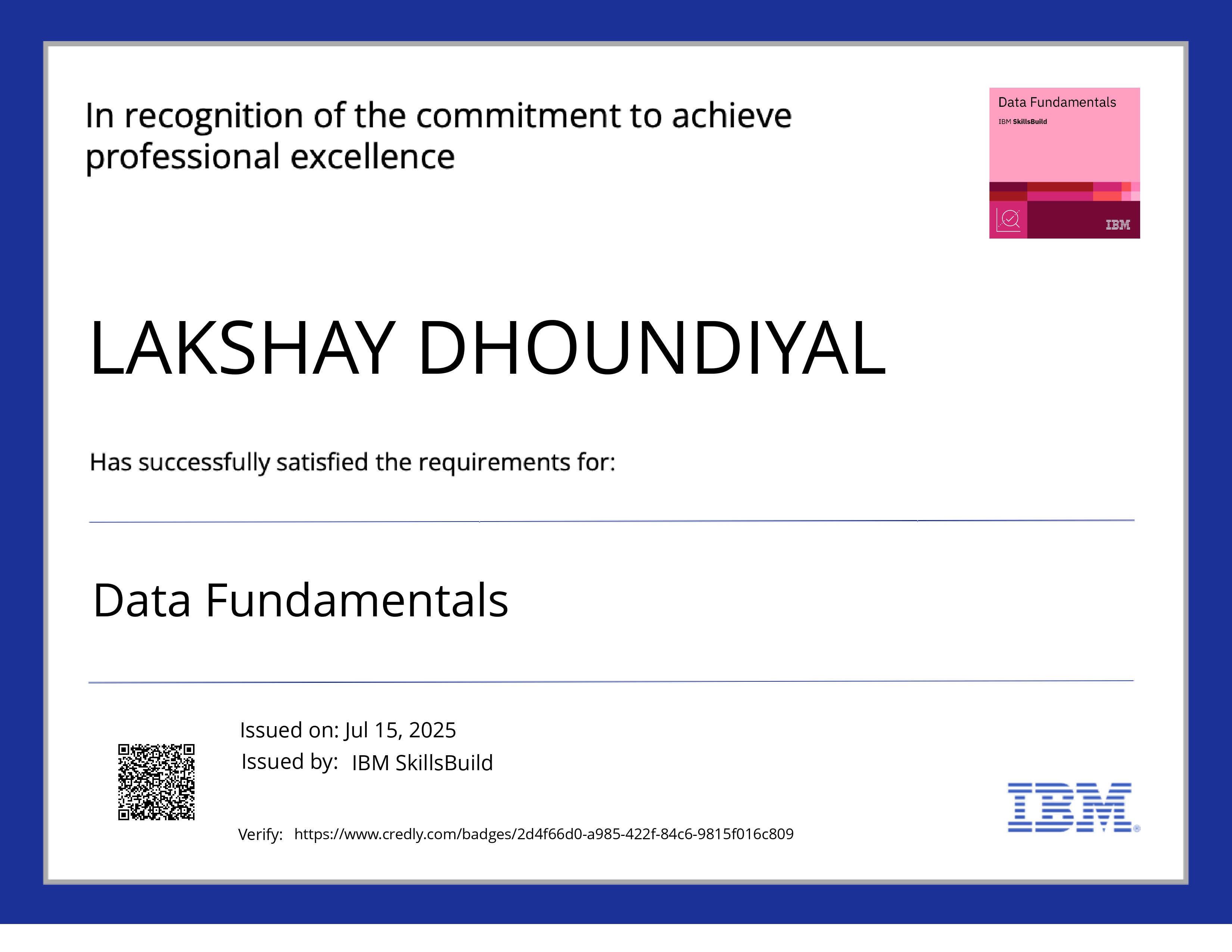 Data Fundamentals certificate preview