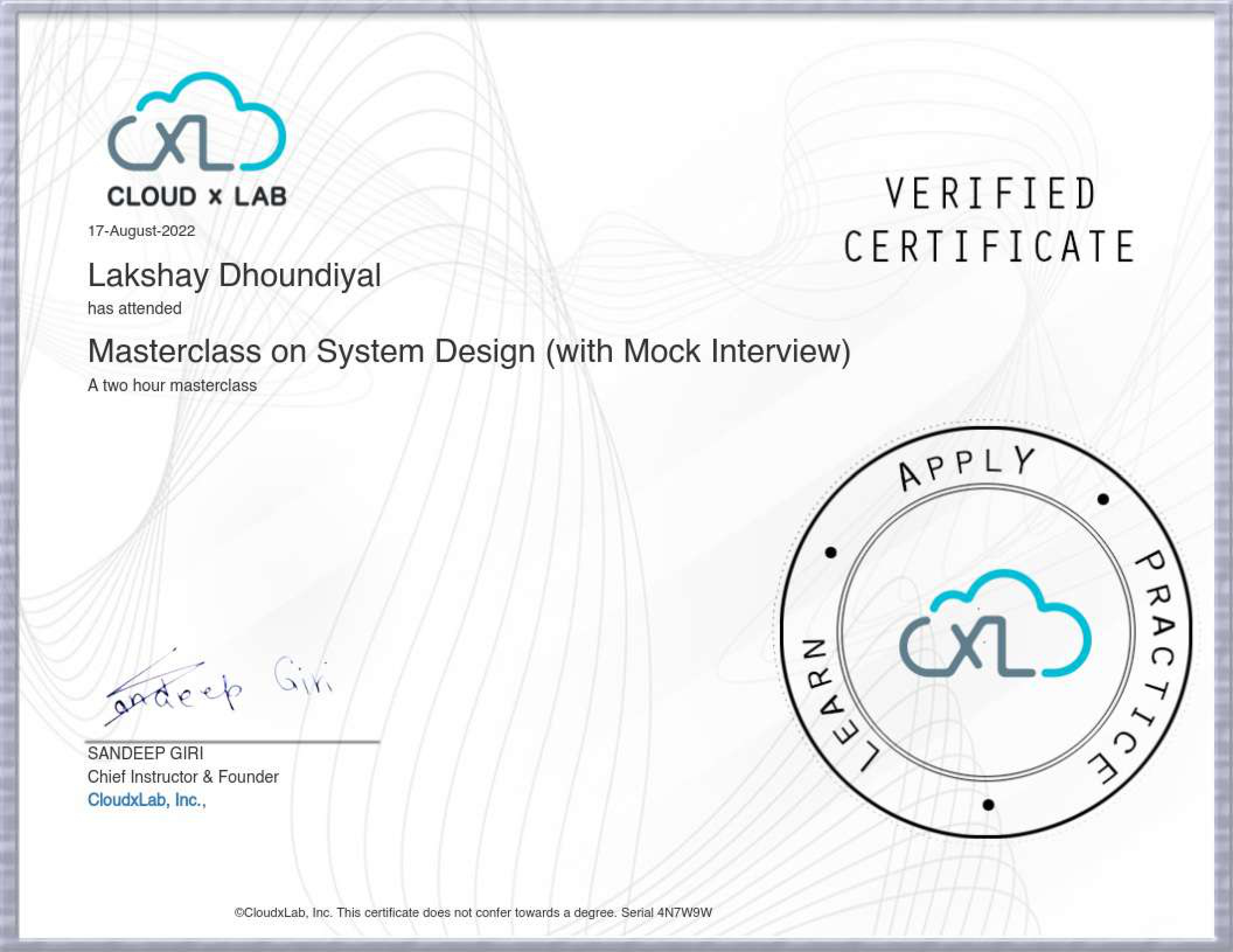 System Design certificate preview