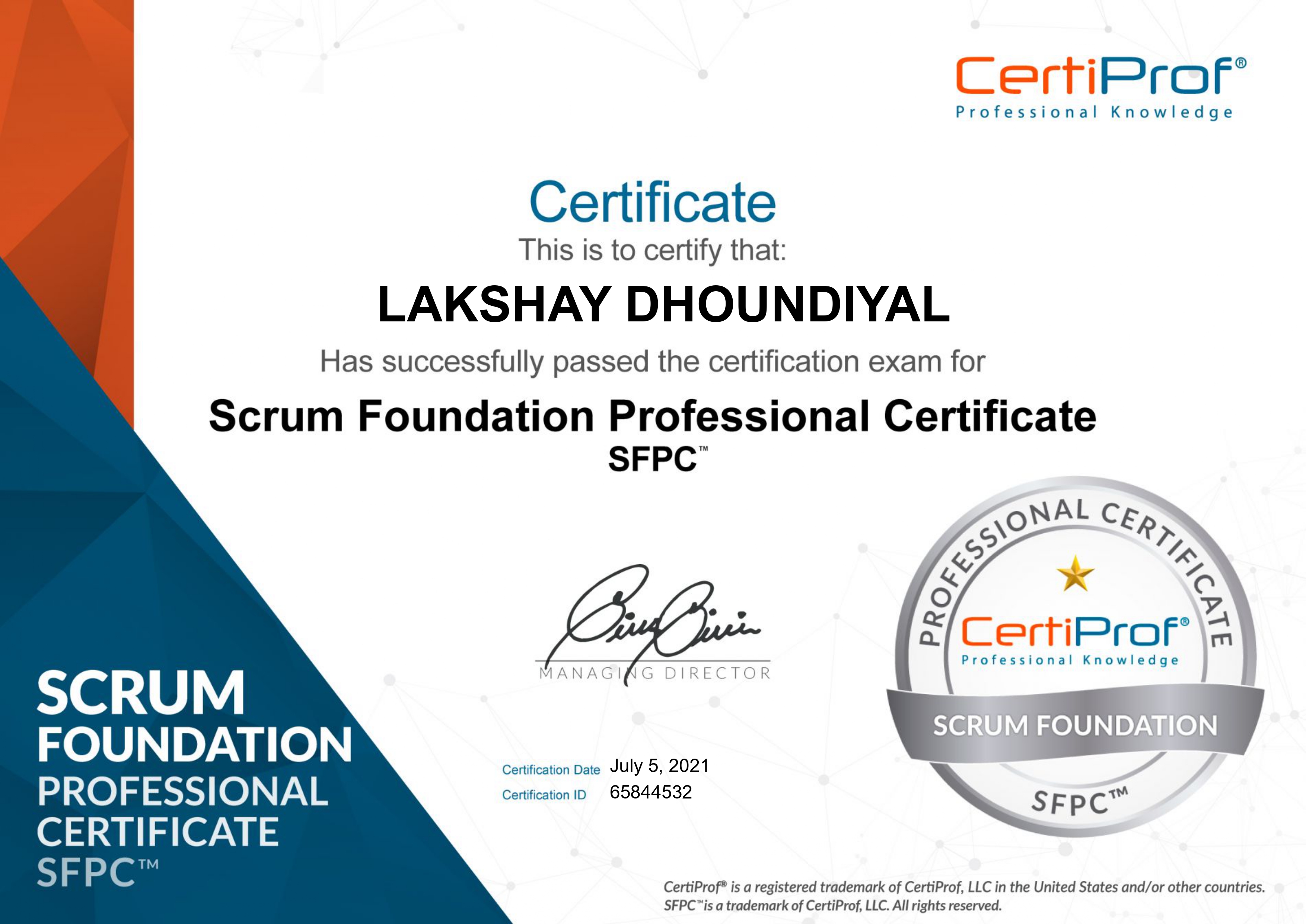 Scrum Foundation Professional Certificate certificate preview