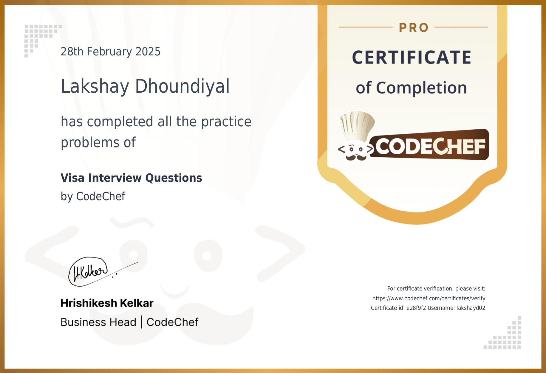 Visa Interview Questions certificate preview