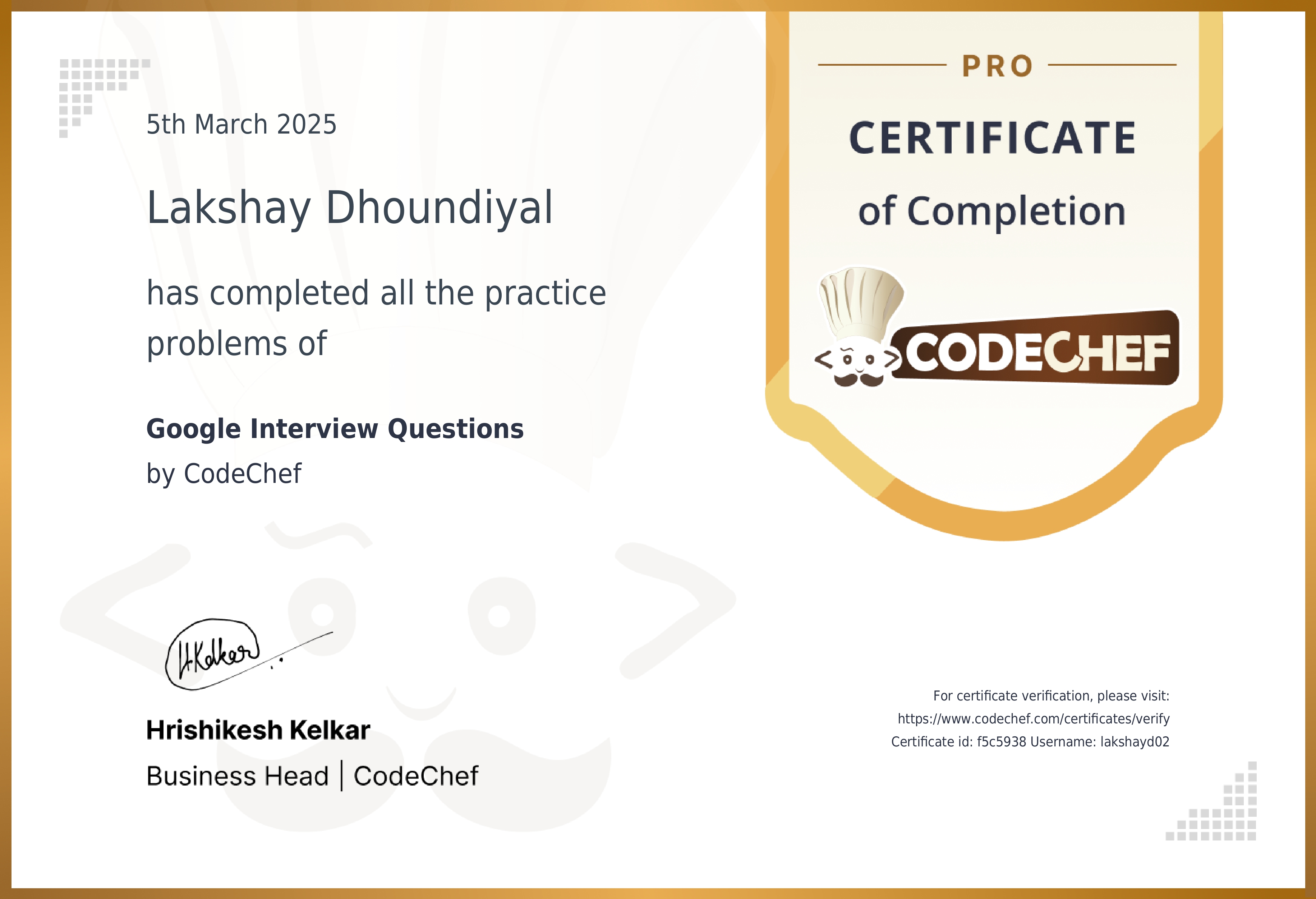 Google Interview Questions certificate preview