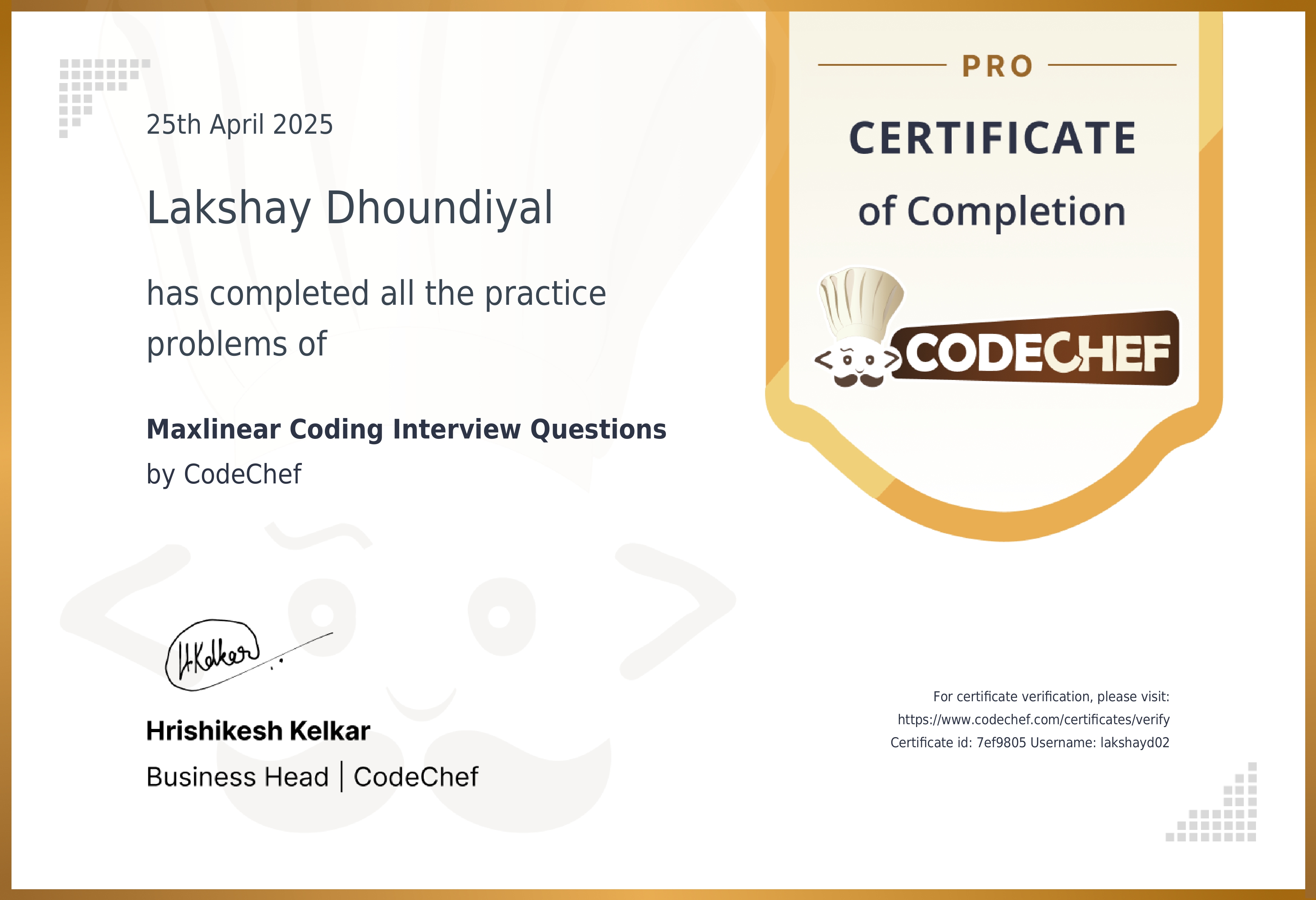 Maxlinear Coding Interview Questions certificate preview
