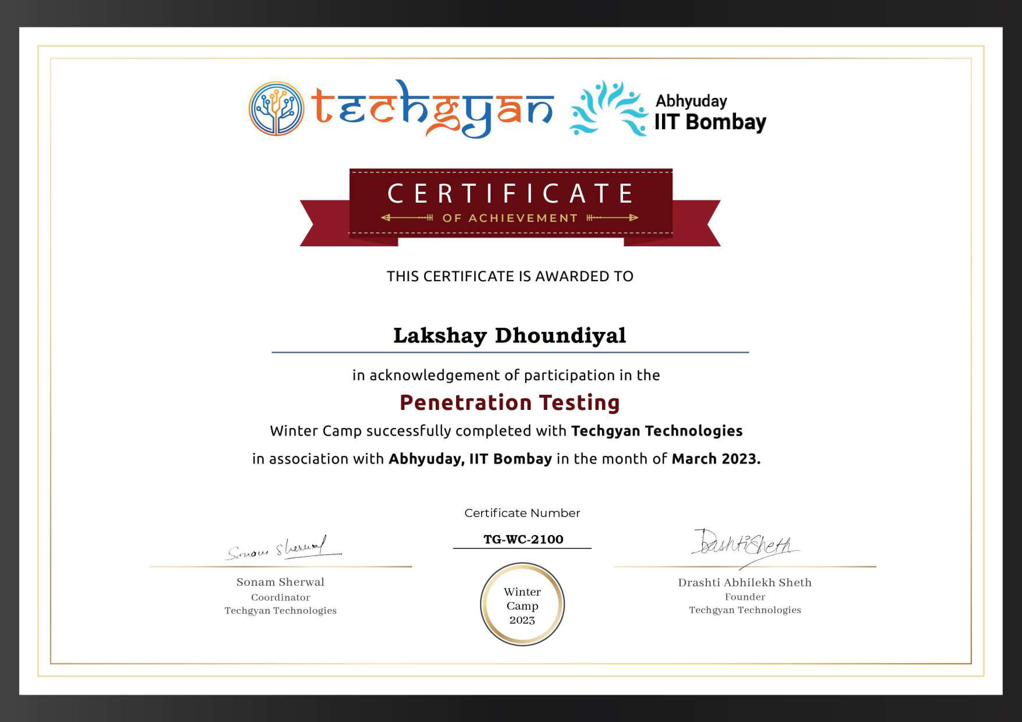 Penetration Testing certificate preview