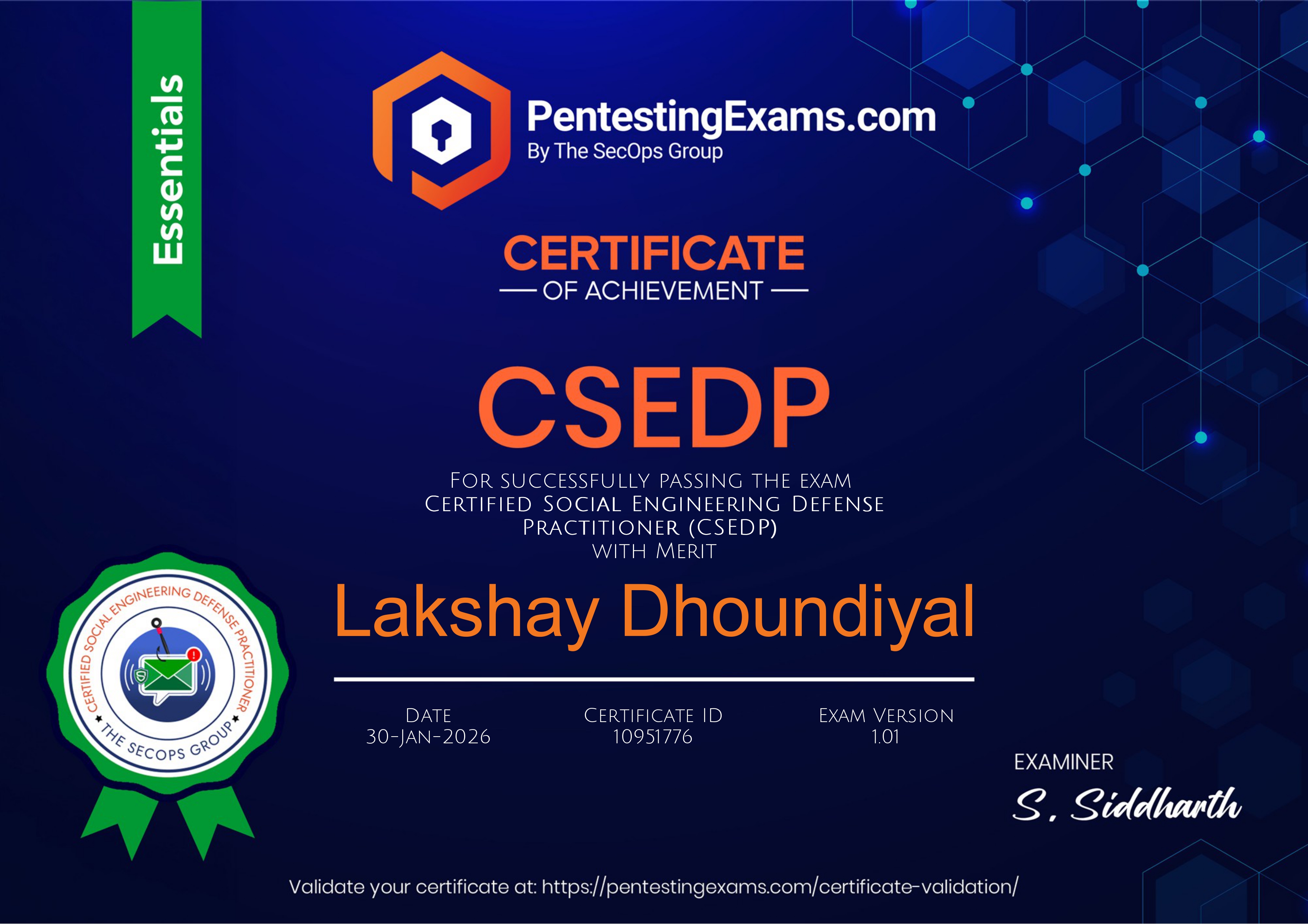 Certified Social Engineering Defense Practitioner (CSEDP) with Merit preview