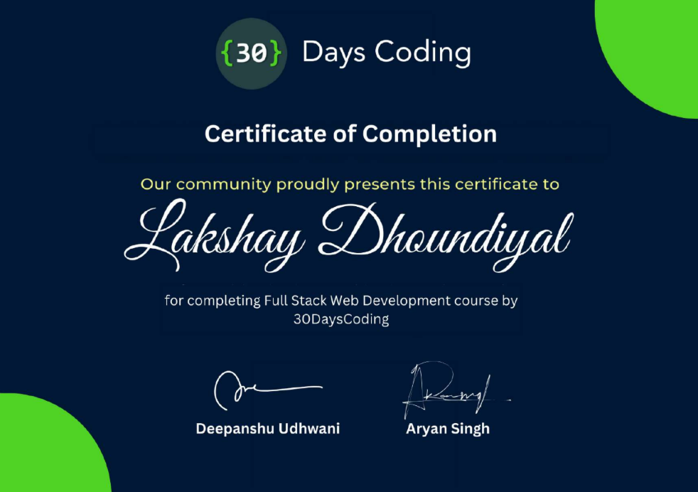 Full Stack Web Development certificate preview